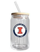 Load image into Gallery viewer, Illinois Fighting Illini NCAA 12 oz can-shaped glass, featuring a refined design ideal for showcasing team pride and enjoying beverages on game days, mother&#39;s day gift, father&#39;s day gift, alumni gift, graduation gift, admission gift.
