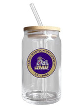 Load image into Gallery viewer, James Madison Dukes NCAA 12 oz can-shaped glass, featuring a refined design ideal for showcasing team pride and enjoying beverages on game days, mother&#39;s day gift, father&#39;s day gift, alumni gift, graduation gift, admission gift.
