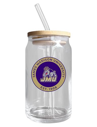 James Madison Dukes NCAA 12 oz can-shaped glass, featuring a refined design ideal for showcasing team pride and enjoying beverages on game days, mother's day gift, father's day gift, alumni gift, graduation gift, admission gift.