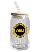 Load image into Gallery viewer, Alabama State University NCAA 12 oz can-shaped glass, featuring a refined design ideal for showcasing team pride and enjoying beverages on game days, mother&#39;s day gift, father&#39;s day gift, alumni gift, graduation gift, admission gift.
