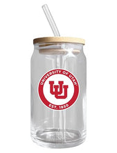 Load image into Gallery viewer, Utah Utes NCAA 12 oz can-shaped glass, featuring a refined design ideal for showcasing team pride and enjoying beverages on game days, mother&#39;s day gift, father&#39;s day gift, alumni gift, graduation gift, admission gift.
