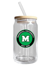 Load image into Gallery viewer, Marshall Thundering NCAA 12 oz can-shaped glass, featuring a refined design ideal for showcasing team pride and enjoying beverages on game days, mother&#39;s day gift, father&#39;s day gift, alumni gift, graduation gift, admission gift.
