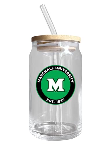 Marshall Thundering NCAA 12 oz can-shaped glass, featuring a refined design ideal for showcasing team pride and enjoying beverages on game days, mother's day gift, father's day gift, alumni gift, graduation gift, admission gift.