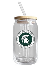 Load image into Gallery viewer, Michigan State Spartans NCAA 12 oz can-shaped glass, featuring a refined design ideal for showcasing team pride and enjoying beverages on game days, mother&#39;s day gift, father&#39;s day gift, alumni gift, graduation gift, admission gift.
