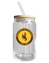 Load image into Gallery viewer, Wyoming Cowboys NCAA 12 oz can-shaped glass, featuring a refined design ideal for showcasing team pride and enjoying beverages on game days, mother&#39;s day gift, father&#39;s day gift, alumni gift, graduation gift, admission gift.
