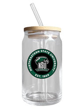 Load image into Gallery viewer, Northeastern State University NCAA 12 oz can-shaped glass, featuring a refined design ideal for showcasing team pride and enjoying beverages on game days, mother&#39;s day gift, father&#39;s day gift, alumni gift, graduation gift, admission gift.
