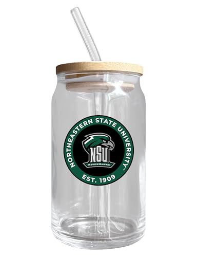 Northeastern State University NCAA 12 oz can-shaped glass, featuring a refined design ideal for showcasing team pride and enjoying beverages on game days, mother's day gift, father's day gift, alumni gift, graduation gift, admission gift.