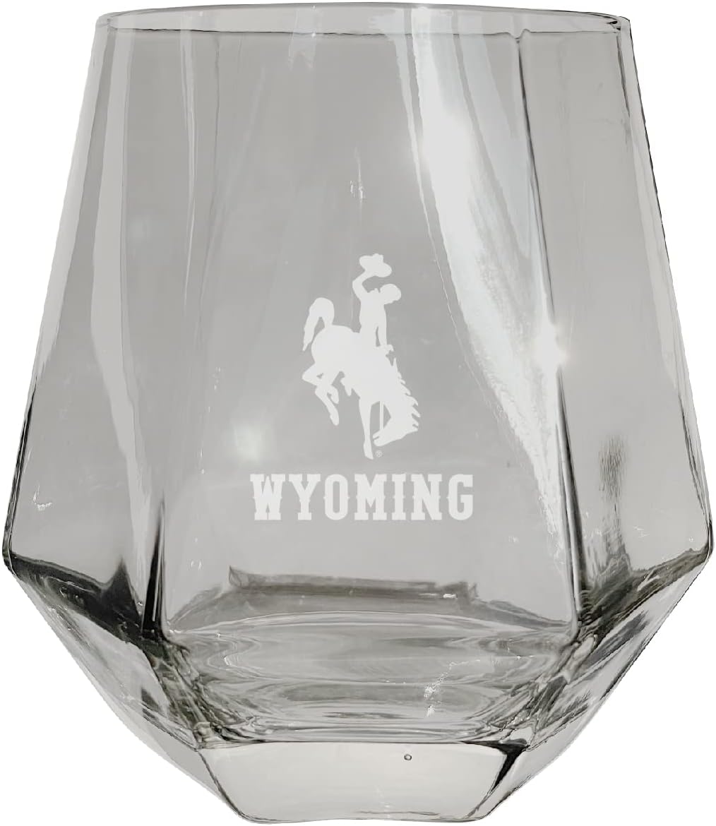 University of Wyoming Tigers Etched Diamond Cut 10 oz Stemless Wine Glass - NCAA Licensed