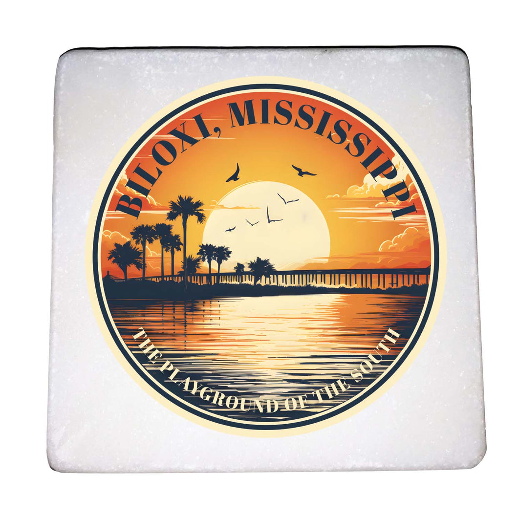 Biloxi Mississippi Design A Souvenir 4x4-Inch Coaster Marble 4 Pack 