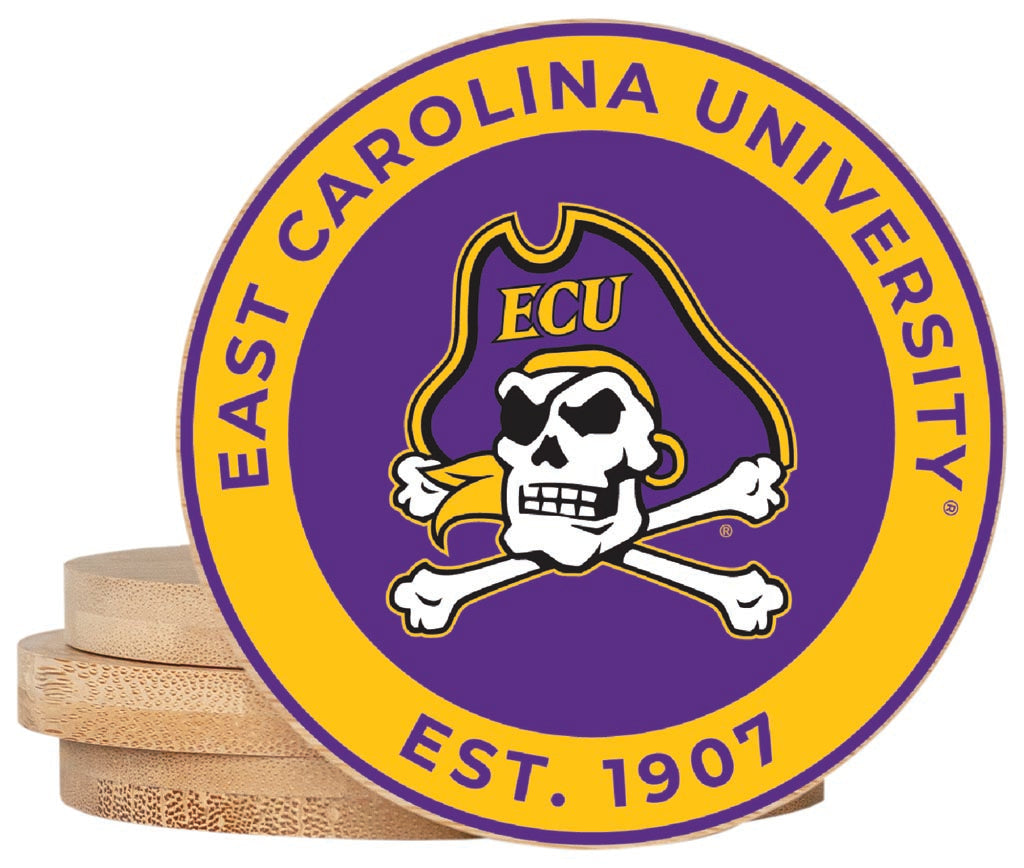 East Carolina Pirates Coaster Wooden 3.5 x 3.5-Inch 4 Pack Officially Licensed Collegiate Product 