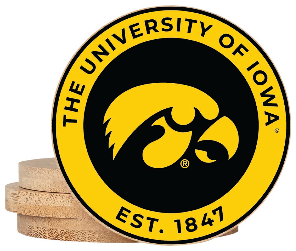 Iowa Hawkeyes Coaster Wooden 3.5 x 3.5-Inch 4 Pack Officially Licensed Collegiate Product 