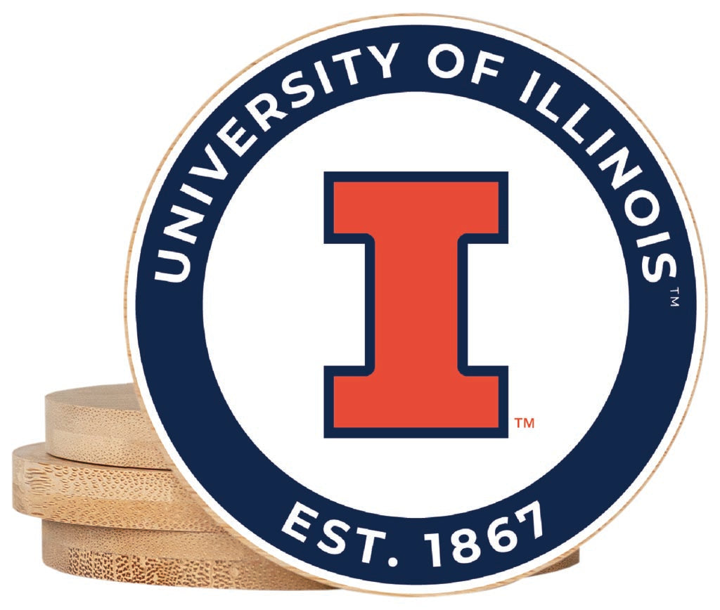 Illinois Fighting Illini Coaster Wooden 3.5 x 3.5-Inch 4 Pack Officially Licensed Collegiate Product 