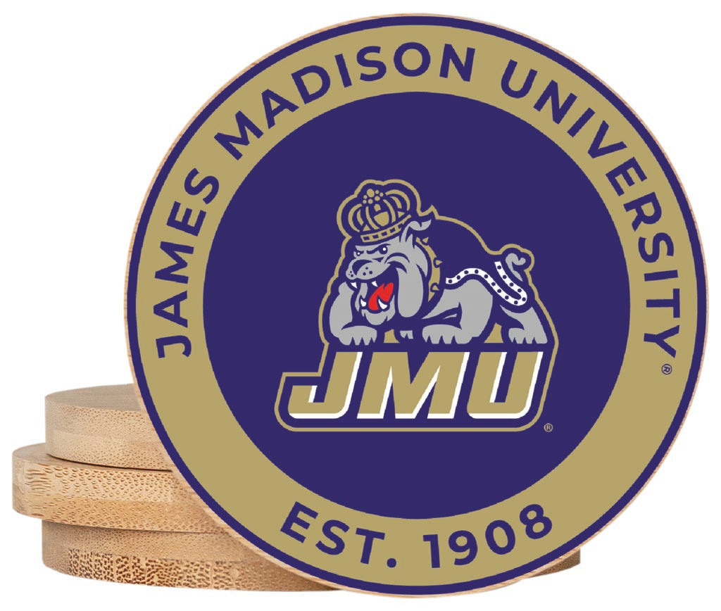 James Madison Dukes Coaster Wooden 3.5 x 3.5-Inch 4 Pack Officially Licensed Collegiate Product 