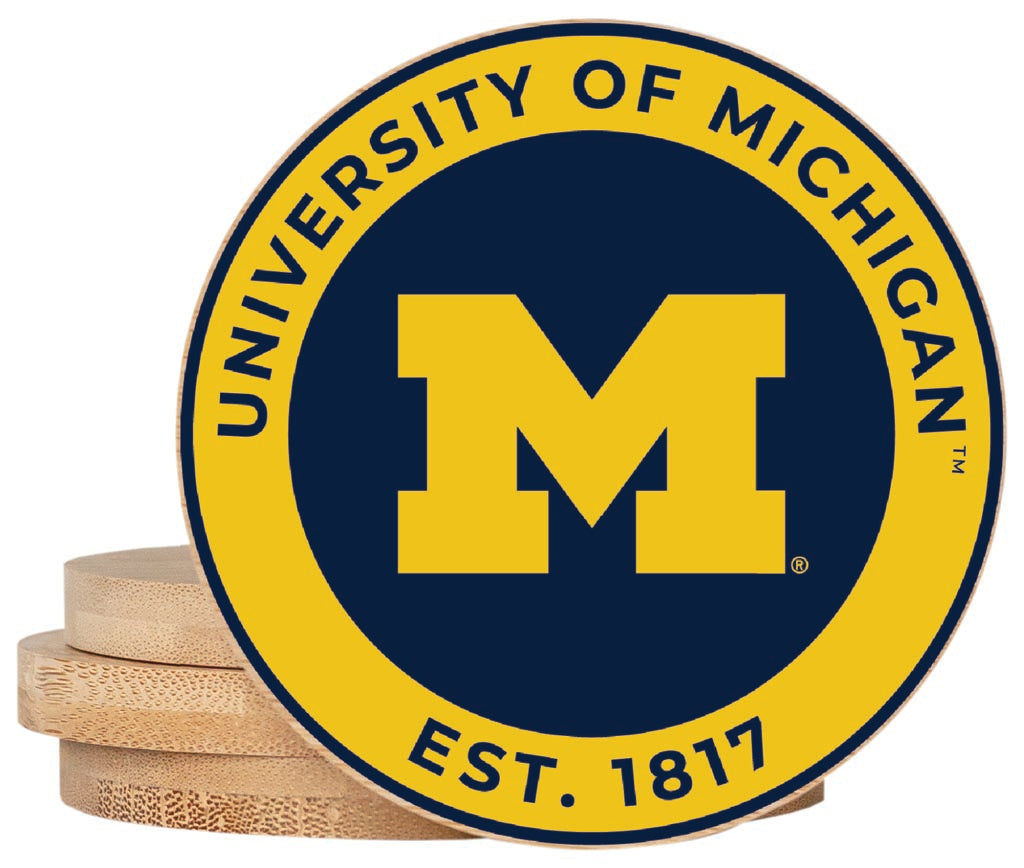 Michigan Wolverines Coaster Wooden 3.5 x 3.5-Inch 4 Pack Officially Licensed Collegiate Product 