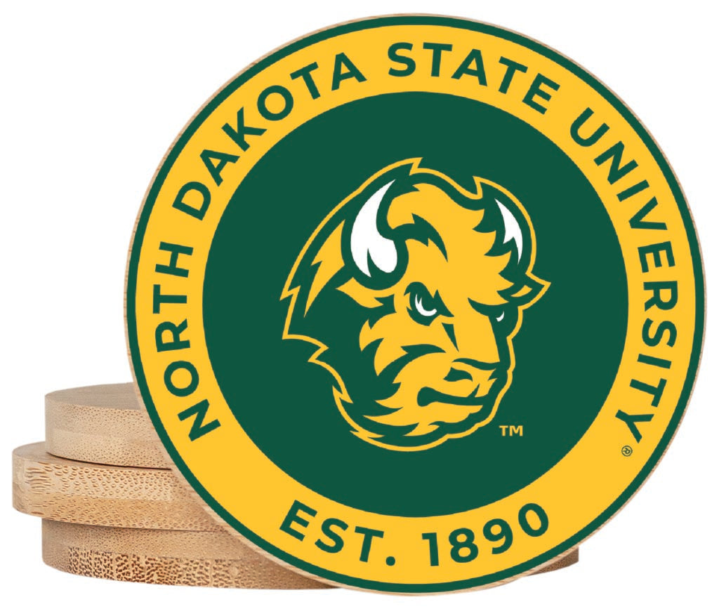 North Dakota State Bison Coaster Wooden 3.5 x 3.5-Inch 4 Pack Officially Licensed Collegiate Product 