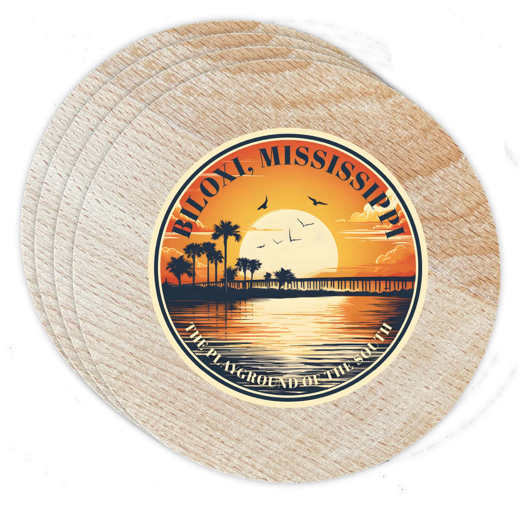 Biloxi Mississippi Design A Souvenir Coaster Wooden 3.5 x 3.5-Inch 4 Pack 