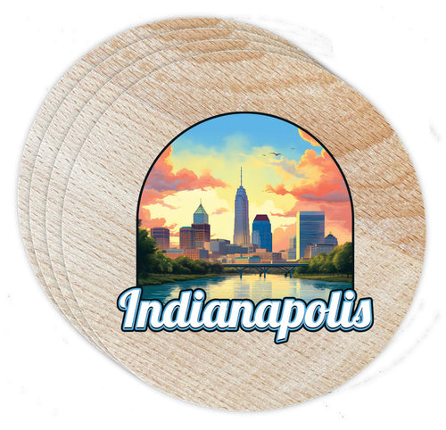 Indianapolis Indiana Design B Souvenir Coaster Wooden 3.5 x 3.5-Inch 4 Pack 