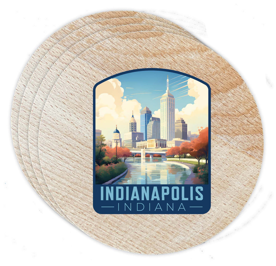 Indianapolis Indiana Design A Souvenir Coaster Wooden 3.5 x 3.5-Inch 4 Pack 