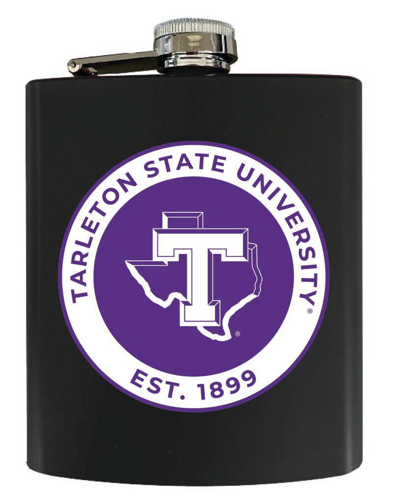 Tarleton State University 7 oz Steel Flask Matte Finish Black Officially Licensed Collegiate Product 4-Pack