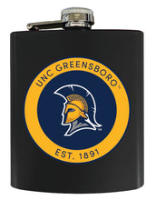 Load image into Gallery viewer, North Carolina Greensboro Spartans 7 oz Steel Flask Matte Finish Black Officially Licensed Collegiate Product 4-Pack
