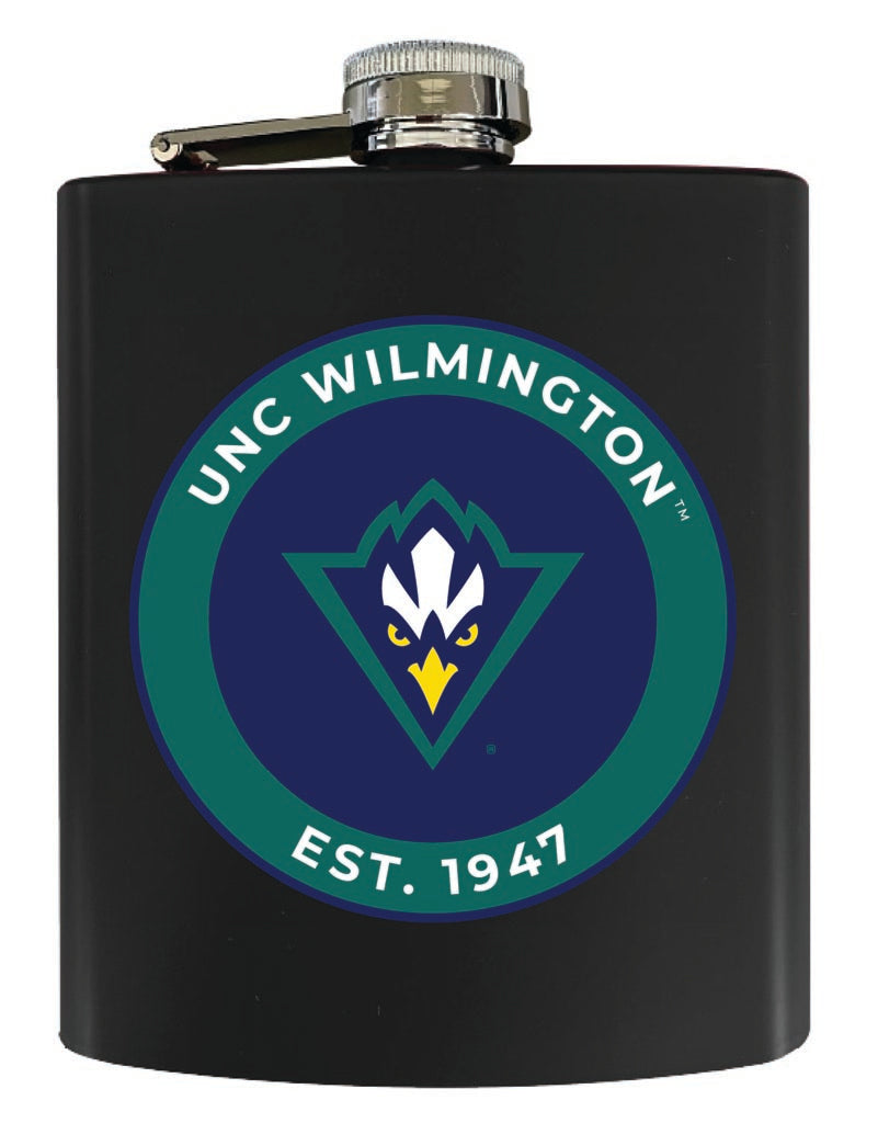 North Carolina Wilmington Seahawks 7 oz Steel Flask Matte Finish Black Officially Licensed Collegiate Product Single