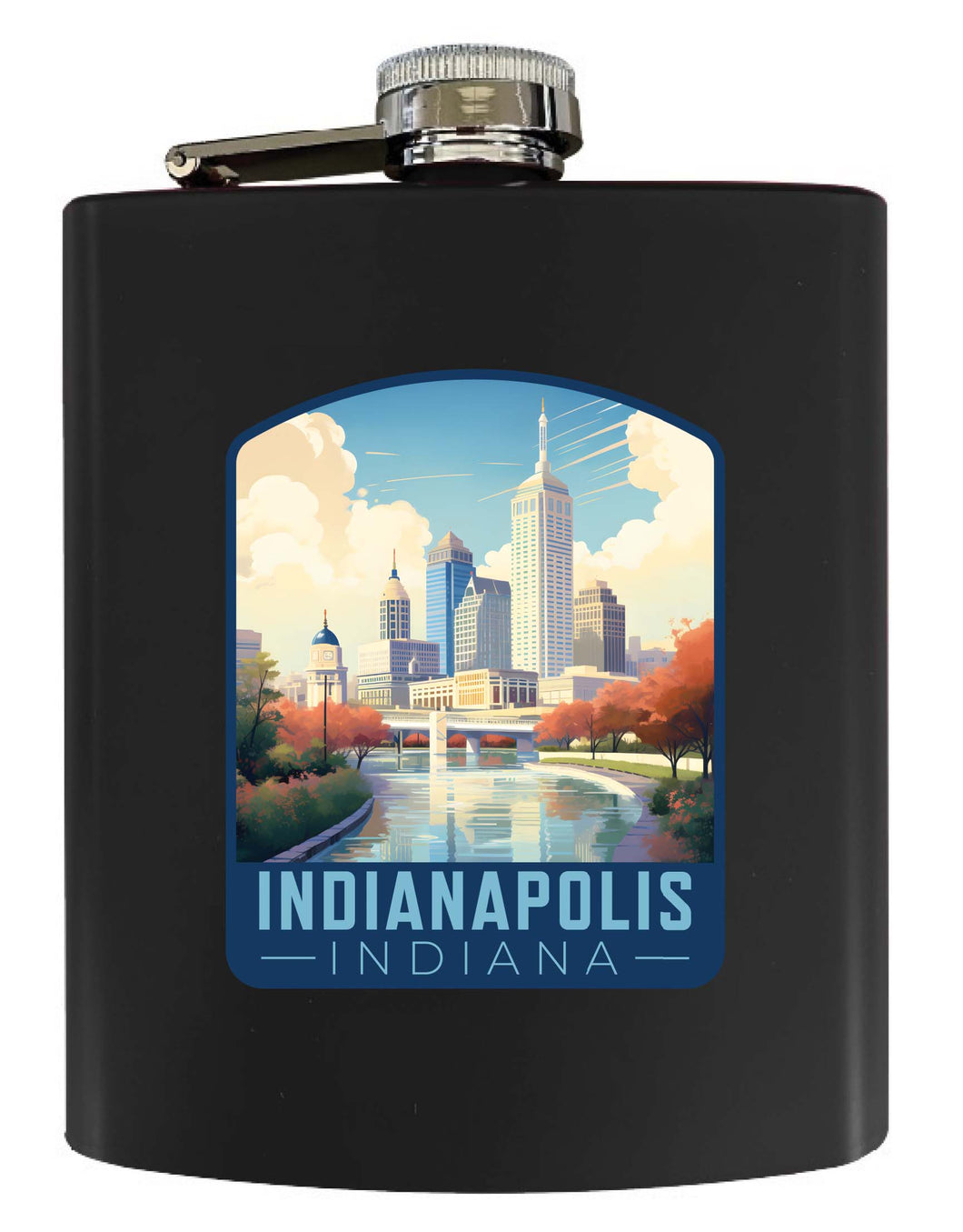 Indianapolis Indiana Design A Souvenir 7 oz Steel Flask Matte Finish Black 2-Pack