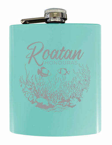 Roatan Honduras Souvenir 7 oz Engraved Steel Flask Matte Finish Seafoam 2-Pack