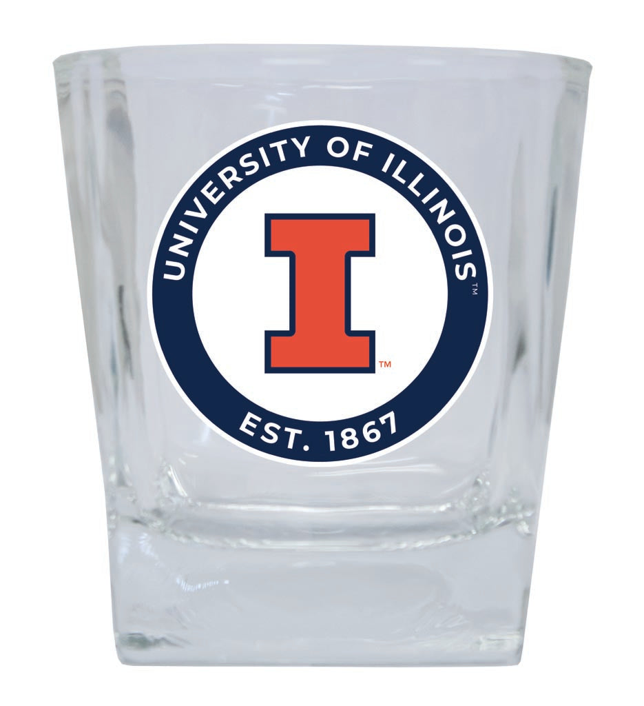 Illinois Fighting Illini 10 oz Whiskey Rocks Glass Circle Design Officially Licensed Collegiate Product 