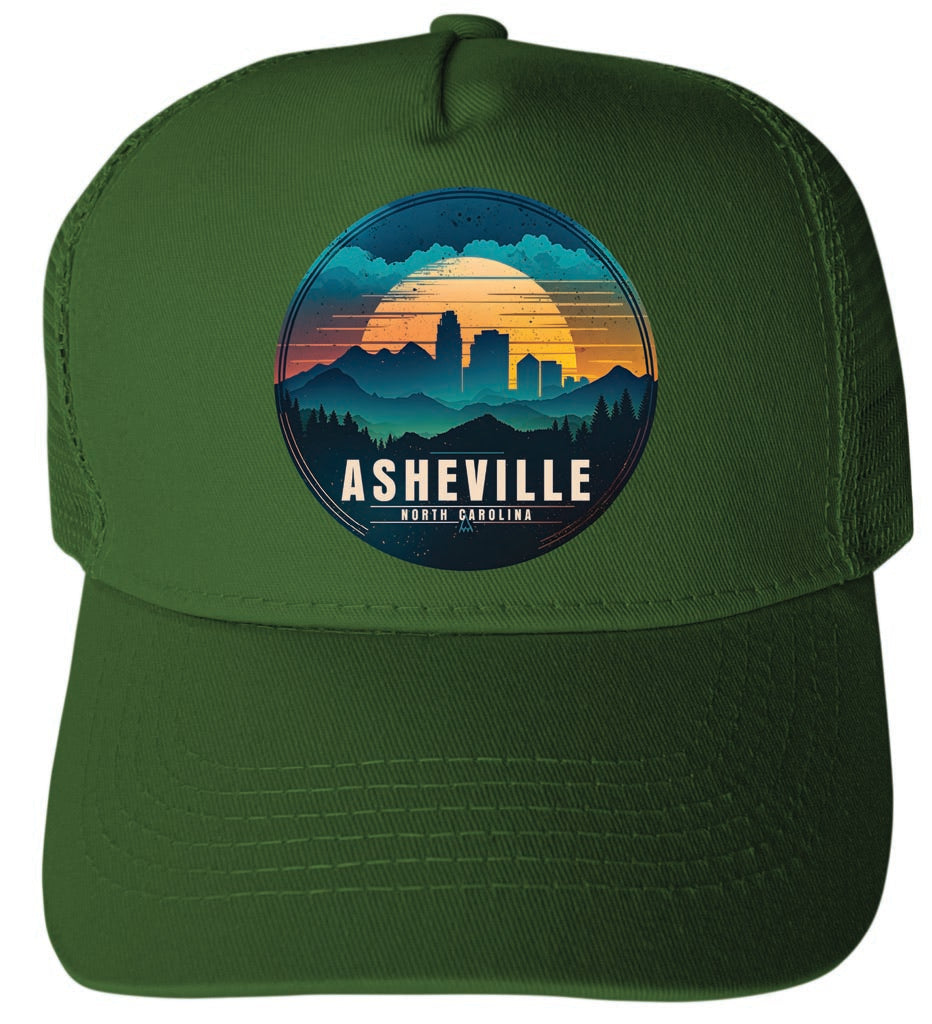 Asheville North Carolina Design B Green Unisex Mesh Back Trucker Hat with Adjustable Snapback 2-Pack