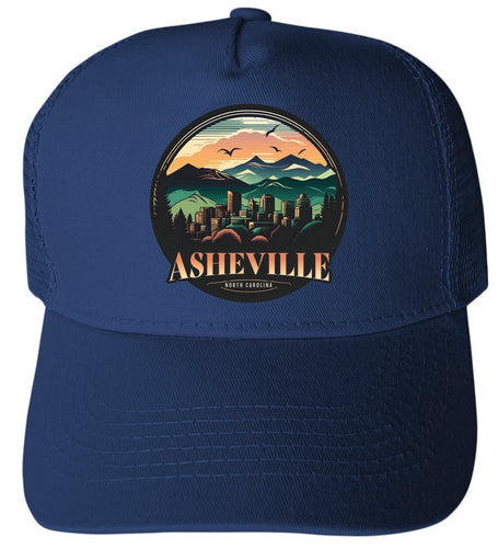 Asheville North Carolina Design C Navy Unisex Mesh Back Trucker Hat with Adjustable Snapback 4-Pack