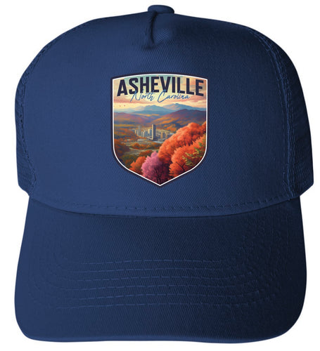 Asheville North Carolina Design D Navy Unisex Mesh Back Trucker Hat with Adjustable Snapback 4-Pack