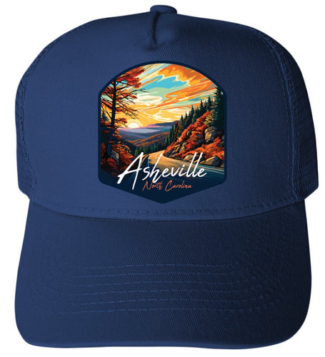 Asheville North Carolina Design E Navy Unisex Mesh Back Trucker Hat with Adjustable Snapback 4-Pack