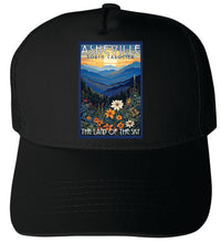 Load image into Gallery viewer, Asheville North Carolina Design F Unisex Mesh Back Trucker Hat with Adjustable Snapback
