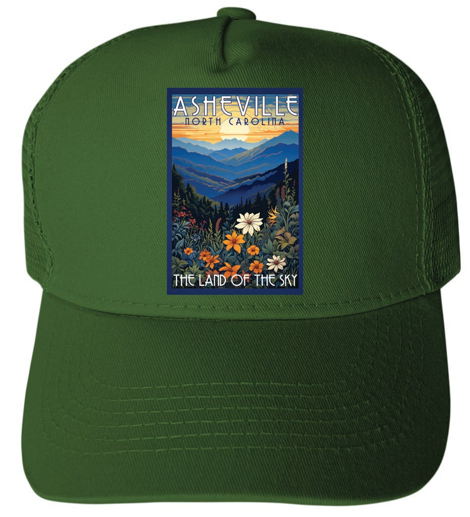 Asheville North Carolina Design F Green Unisex Mesh Back Trucker Hat with Adjustable Snapback 2-Pack