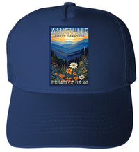 Load image into Gallery viewer, Asheville North Carolina Design F Unisex Mesh Back Trucker Hat with Adjustable Snapback
