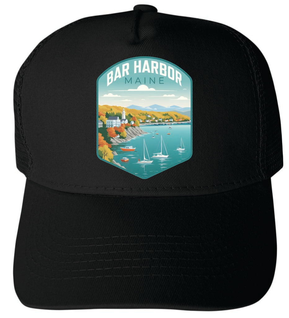 Bar Harbor Maine Design A Black Unisex Mesh Back Trucker Hat with Adjustable Snapback 2-Pack