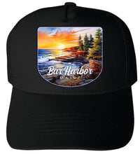 Load image into Gallery viewer, Bar Harbor Maine Design B Black Unisex Mesh Back Trucker Hat with Adjustable Snapback 2-Pack
