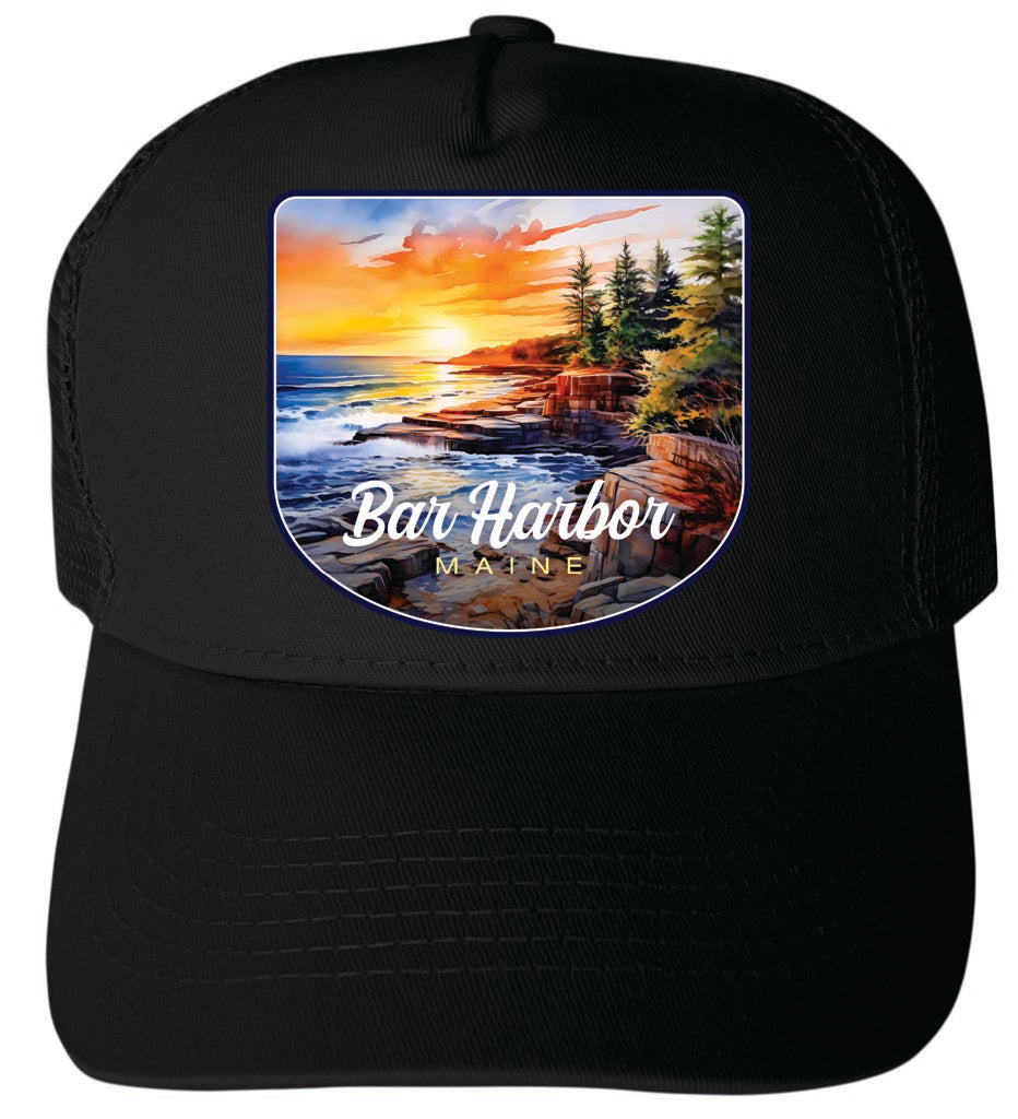 Bar Harbor Maine Design B Black Unisex Mesh Back Trucker Hat with Adjustable Snapback 2-Pack