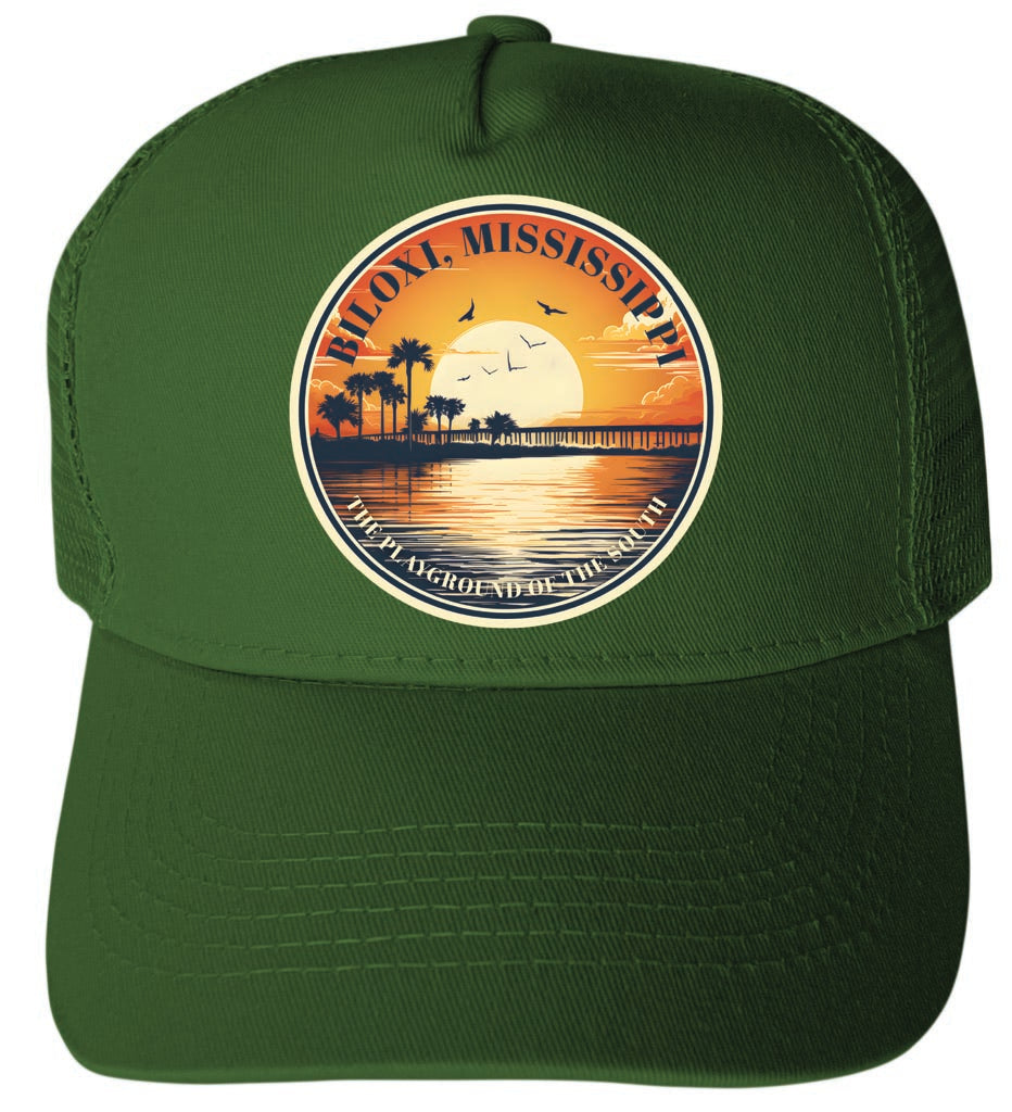 Biloxi Mississippi Design A Green Unisex Mesh Back Trucker Hat with Adjustable Snapback 2-Pack