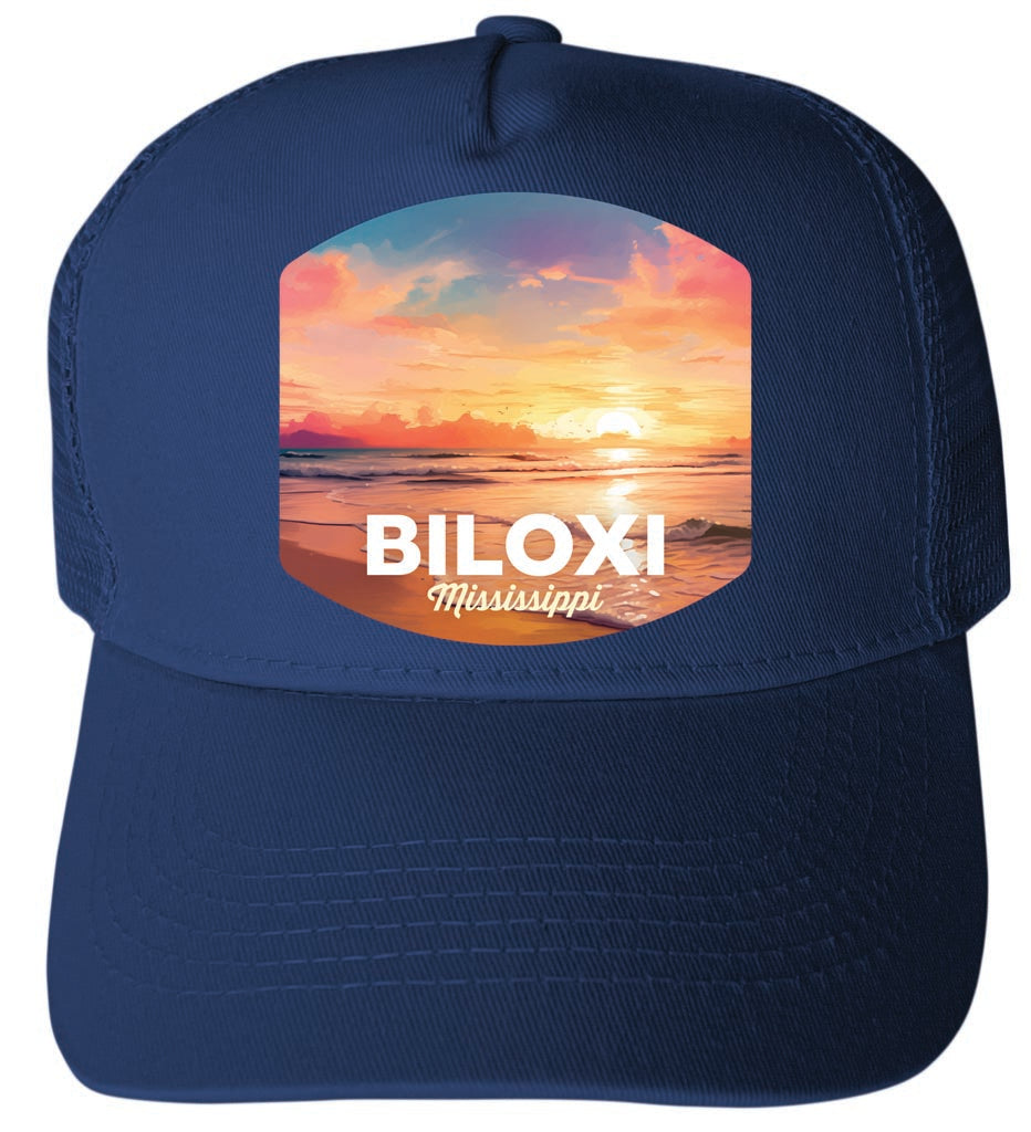 Biloxi Mississippi Design B Navy Unisex Mesh Back Trucker Hat with Adjustable Snapback 4-Pack