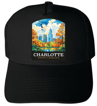 Load image into Gallery viewer, Charlotte North Carolina Design A  Unisex Mesh Back Trucker Hat with Adjustable Snapback
