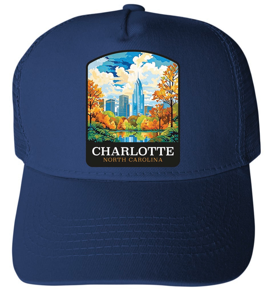 Charlotte North Carolina Design A Navy Unisex Mesh Back Trucker Hat with Adjustable Snapback 4-Pack