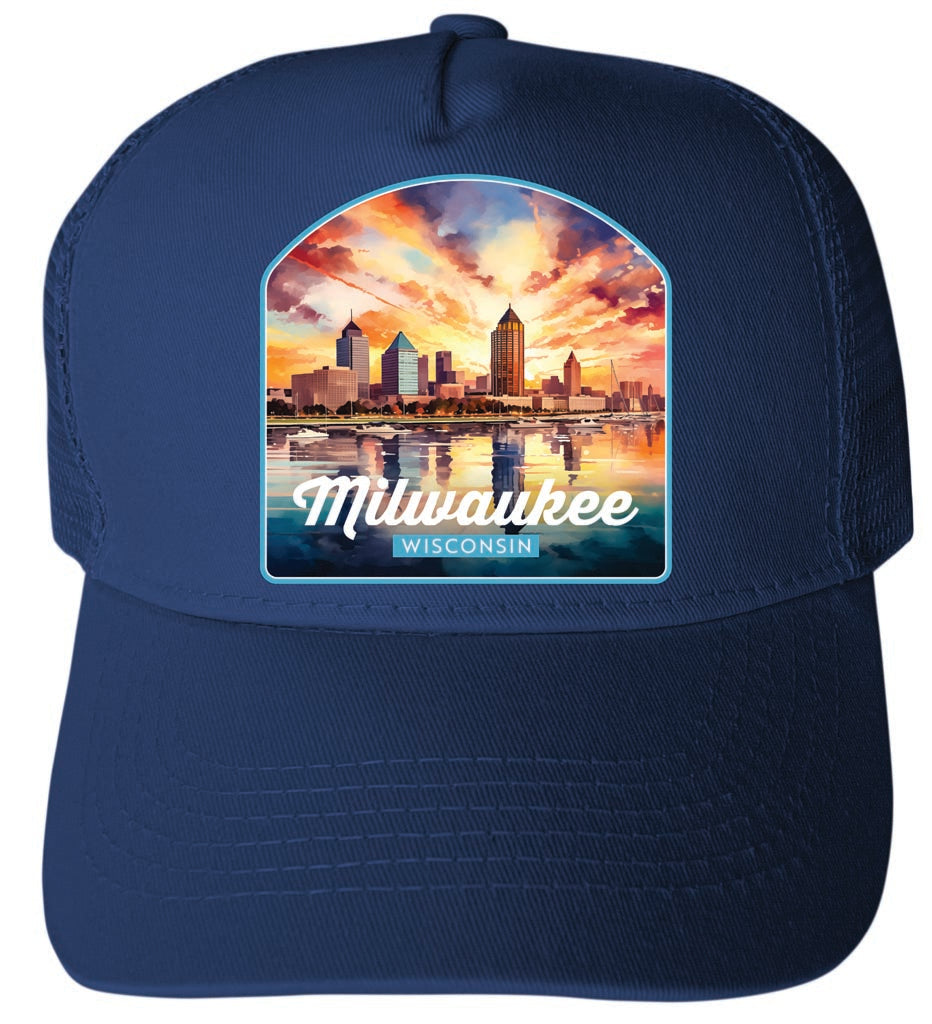 Milwaukee Wisconsin Design A Navy Unisex Mesh Back Trucker Hat with Adjustable Snapback 4-Pack