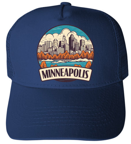 Minneapolis Minnesota Design A Navy Unisex Mesh Back Trucker Hat with Adjustable Snapback 4-Pack