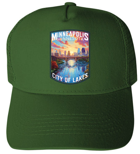 Minneapolis Minnesota Design B Green Unisex Mesh Back Trucker Hat with Adjustable Snapback Single