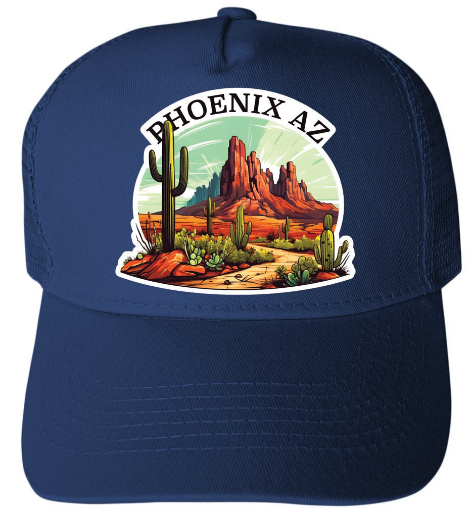 Phoenix Arizona Design A Navy Unisex Mesh Back Trucker Hat with Adjustable Snapback 4-Pack