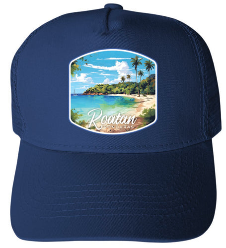 Roatan Honduras Design C Navy Unisex Mesh Back Trucker Hat with Adjustable Snapback 4-Pack