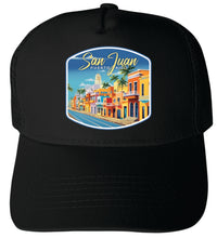 Load image into Gallery viewer, San Juan Puerto Rico Design C Black Unisex Mesh Back Trucker Hat with Adjustable Snapback Single
