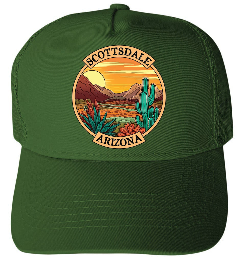 Scottsdale Arizona Design A Green Unisex Mesh Back Trucker Hat with Adjustable Snapback 2-Pack