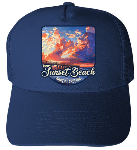 Sunset Beach Sunset Pier North Carolina Design Navy Unisex Mesh Back Trucker Hat with Adjustable Snapback 4-Pack